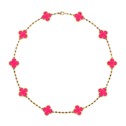 [LUXE] COLLAR DE CORNALINA CON 10 MOTIVOS DE TRÉBOL