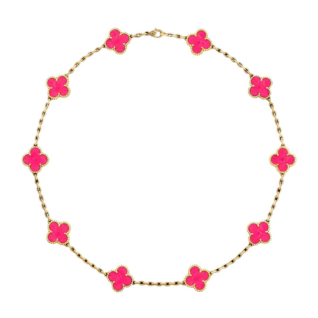 [LUXE] COLLAR DE CORNALINA CON 10 MOTIVOS DE TRÉBOL