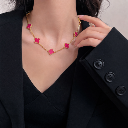 [LUXE] COLLAR DE CORNALINA CON 10 MOTIVOS DE TRÉBOL