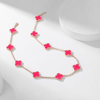 [LUXE] COLLAR DE CORNALINA CON 10 MOTIVOS DE TRÉBOL