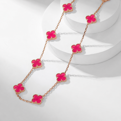 [LUXE] COLLAR DE CORNALINA CON 10 MOTIVOS DE TRÉBOL