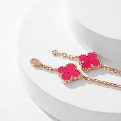 [LUXE] COLLAR DE CORNALINA CON 10 MOTIVOS DE TRÉBOL
