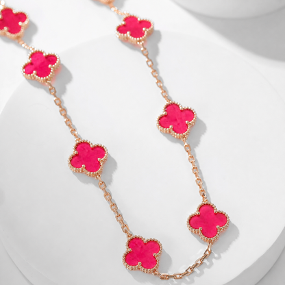 [LUXE] COLLAR DE CORNALINA CON 10 MOTIVOS DE TRÉBOL
