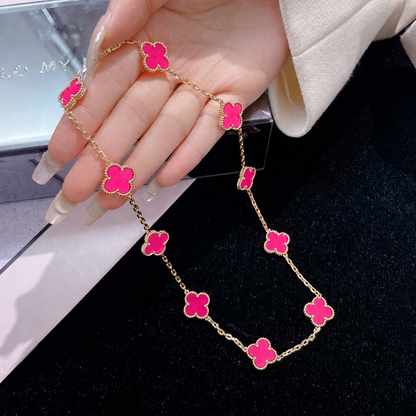 [LUXE] COLLAR DE CORNALINA CON 10 MOTIVOS DE TRÉBOL