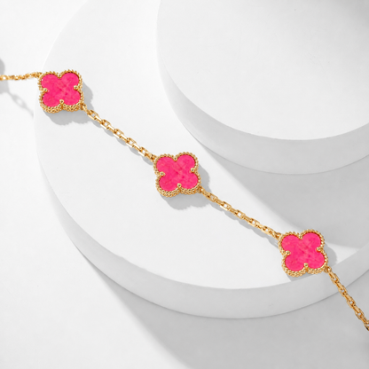 [LUXE] COLLAR DE CORNALINA CON 10 MOTIVOS DE TRÉBOL