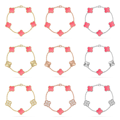 [LUXE] COLECCIÓN DE PULSERAS TRÉBOL 5 MOTIVOS PINK MOP