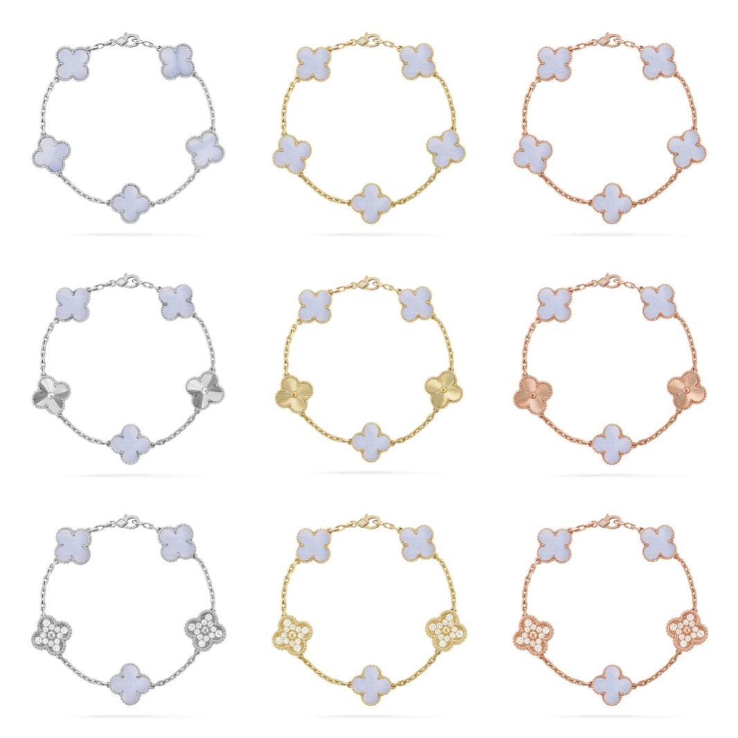 [LUXE] CLOVER 5 MOTIF PURPLE CHALCEDONY BRACELET COLLECTION