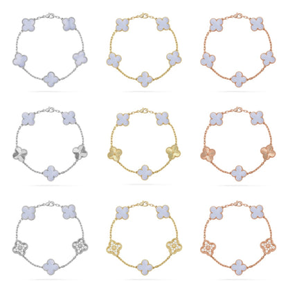 [LUXE] COLECCIÓN DE PULSERAS DE CALCEDONIA PÚRPURA CON 5 MOTIVOS DE TRÉBOL