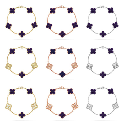 [LUXE] COLECCIÓN DE PULSERAS DE RAYAS MORADA CON MOTIVO DE TRÉBOL 5