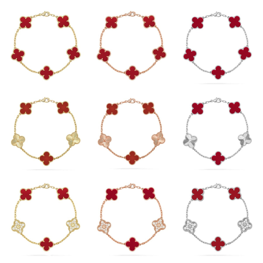 [LUXE] CLOVER 5 MOTIF RED CORNELIAN BRACELET COLLECTION