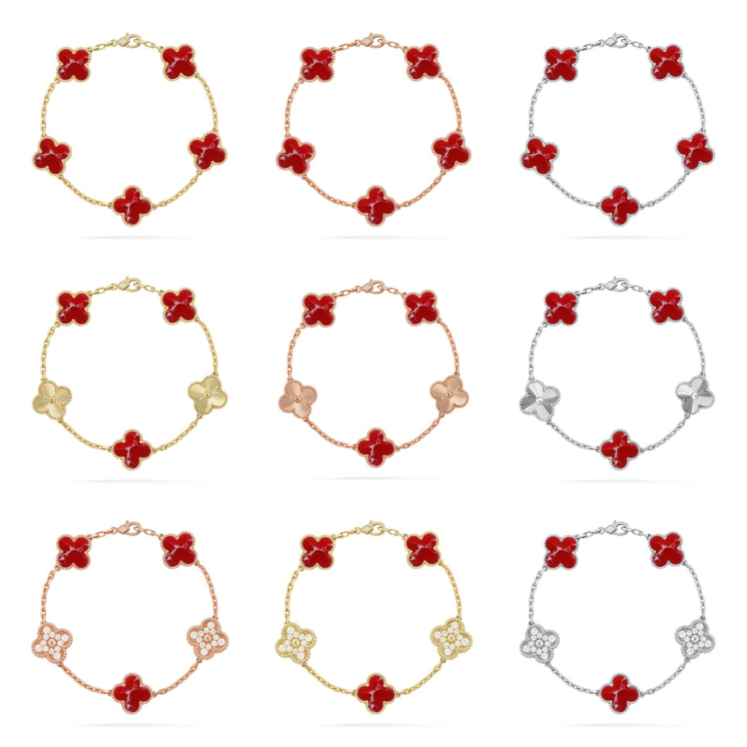 [LUXE]CLOVER 5 MOTIF RED PATTERN BRACELET COLLECTION