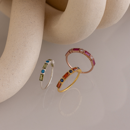 Anillo Art Déco con piedras de nacimiento mixtas