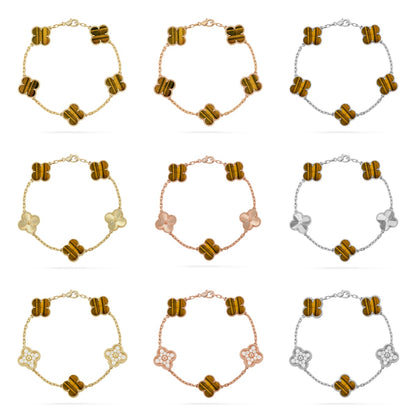 [LUXE] COLECCIÓN DE PULSERAS DE OJO DE TIGRE CON 5 MOTIVOS DE TRÉBOL