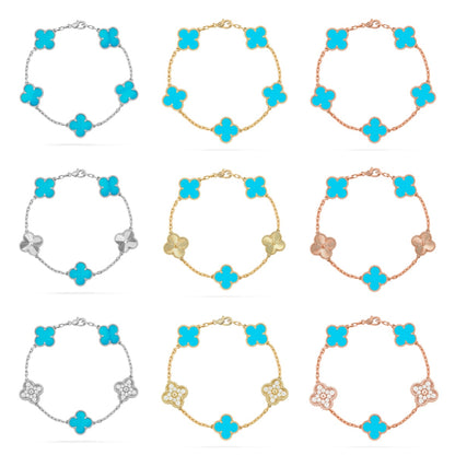 [LUXE] COLECCIÓN DE PULSERAS TURQUESA CON 5 MOTIVOS DE TRÉBOL