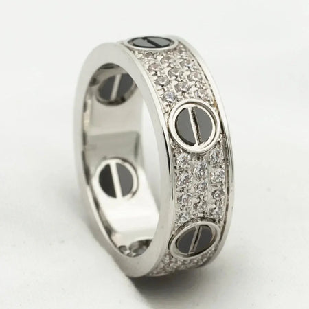 [LUXE] ANILLO DE AMOR DE CERÁMICA PAVADA CON DIAMANTES DE 5,5 MM