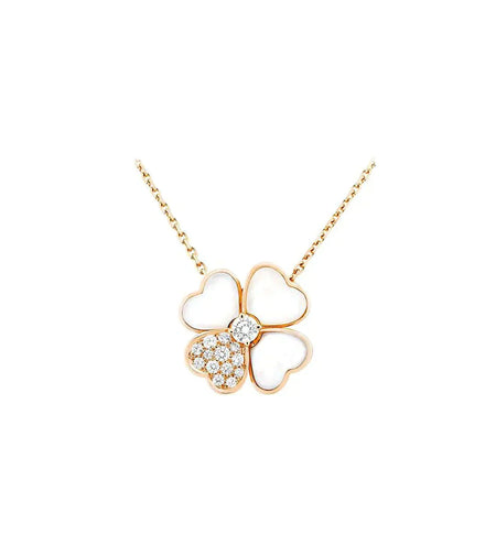 [LUXE] COLLAR DE ORO ROSA CON DIAMANTES Y TRÉBOL