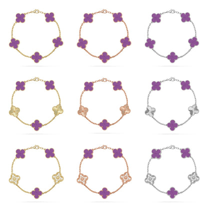 [LUXE] COLECCIÓN DE PULSERAS VIOLETAS CON 5 MOTIVOS DE TRÉBOL