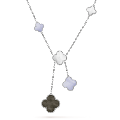 [LUXE] COLLAR DE TRÉBOL DE CALCEDONIA CON 6 MOTIVOS DE PLATA 
