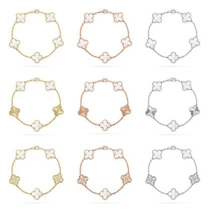 [LUXE] COLECCIÓN DE PULSERAS CON 5 MOTIVOS DE TRÉBOL DE PERLA BLANCA