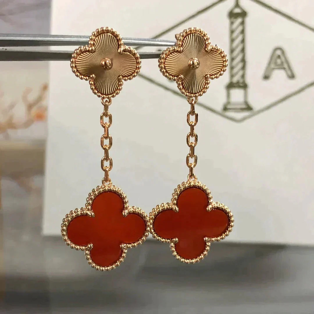 [LUXE]CLOVER 2 MOTIF  LASER CARNELIAN EARRINGS