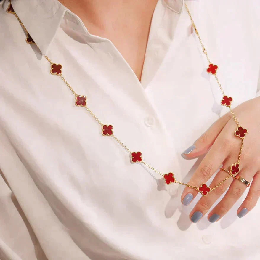 [LUXE]CLOVER 20 MOTIFS CARNELIAN NECKLACE
