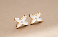 [LUXE]JEUX DE WHITE MOP PENDIENTES DE ORO ROSA CON DIAMANTES