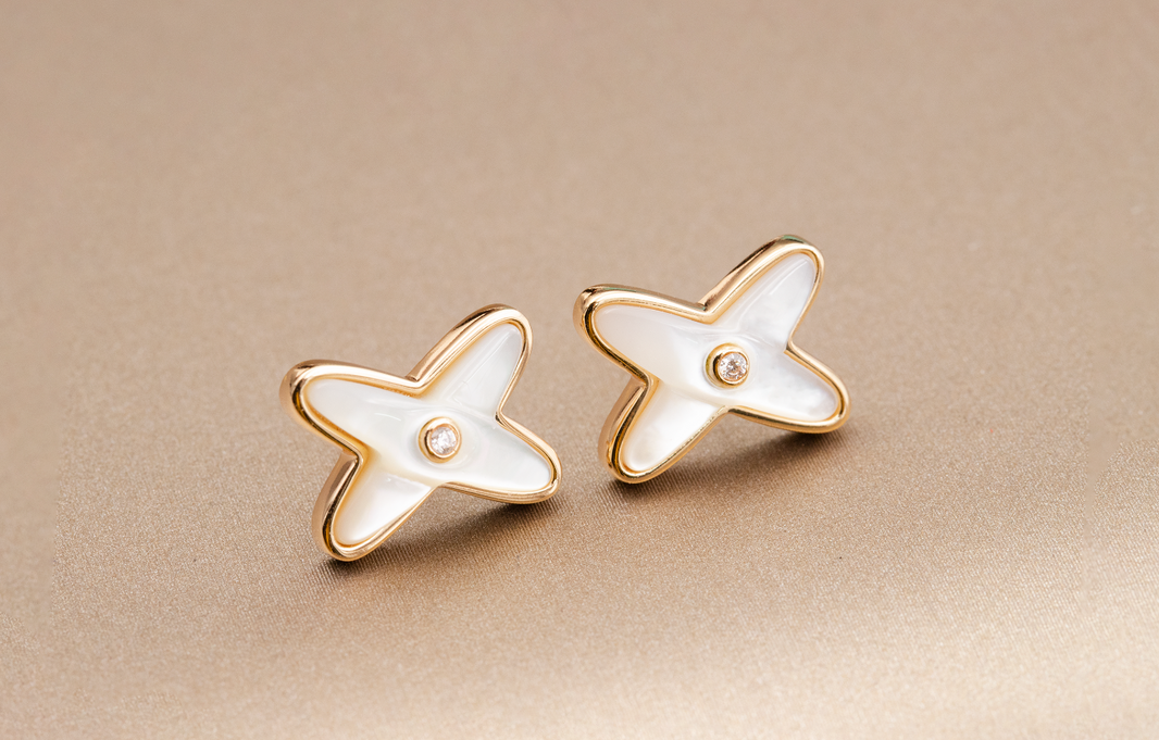 [LUXE]JEUX DE WHITE MOP PINK GOLD DIAMOND EARRINGS