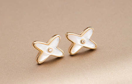 [LUXE]JEUX DE WHITE MOP PENDIENTES DE ORO ROSA CON DIAMANTES