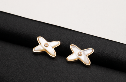 [LUXE]JEUX DE WHITE MOP PENDIENTES DE ORO ROSA CON DIAMANTES