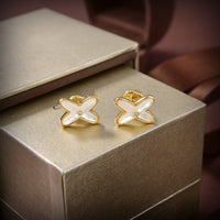 [LUXE]JEUX DE WHITE MOP PENDIENTES DE ORO CON DIAMANTES