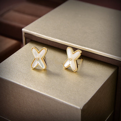[LUXE]JEUX DE WHITE MOP PENDIENTES DE ORO CON DIAMANTES