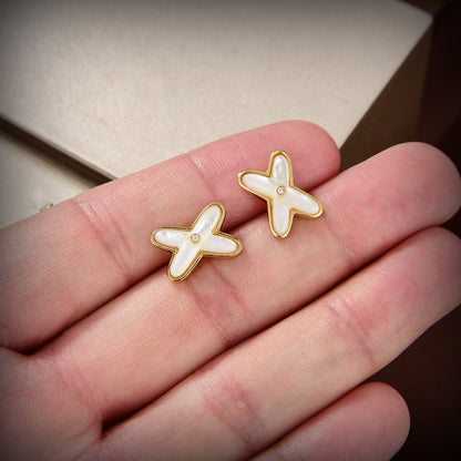 [LUXE]JEUX DE WHITE MOP PENDIENTES DE ORO CON DIAMANTES