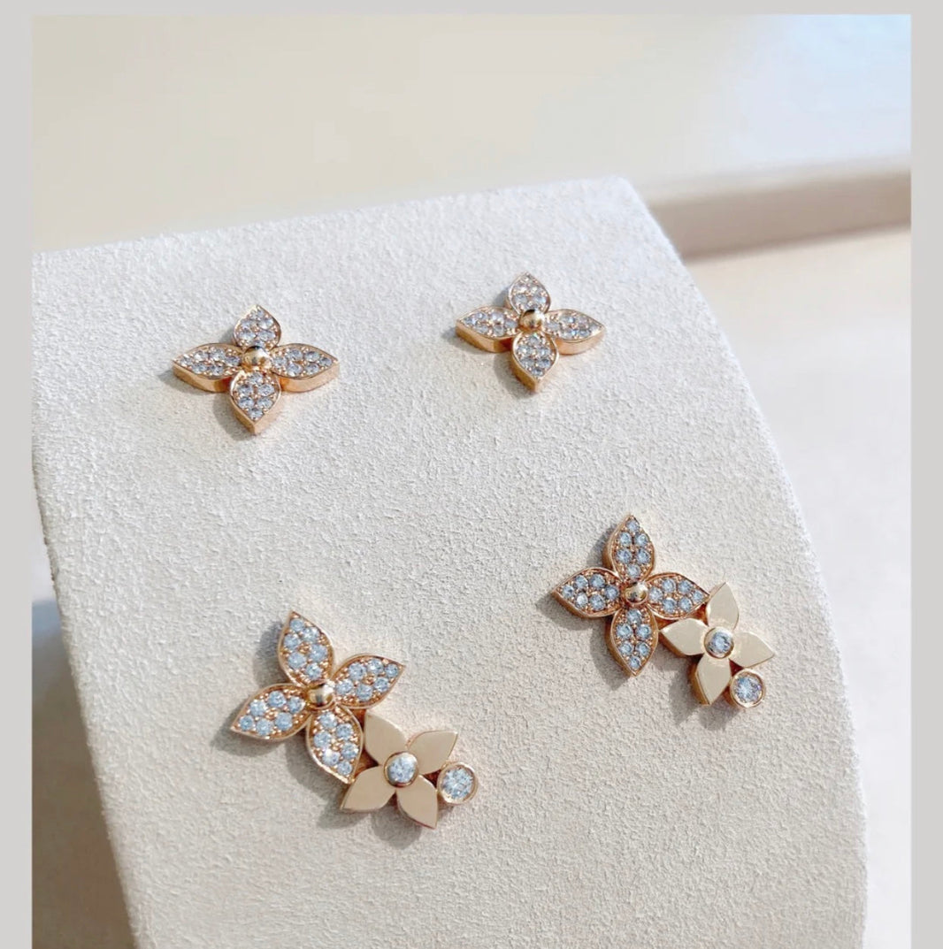 [LUXE]STAR BLOSSOM STUD EARRINGS PINK GOLD DIAMONDS