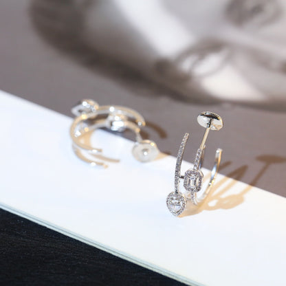 [LUXE] CREOLES MY TWIN 2 RANGS SILVER DIAMOND EARRINGS