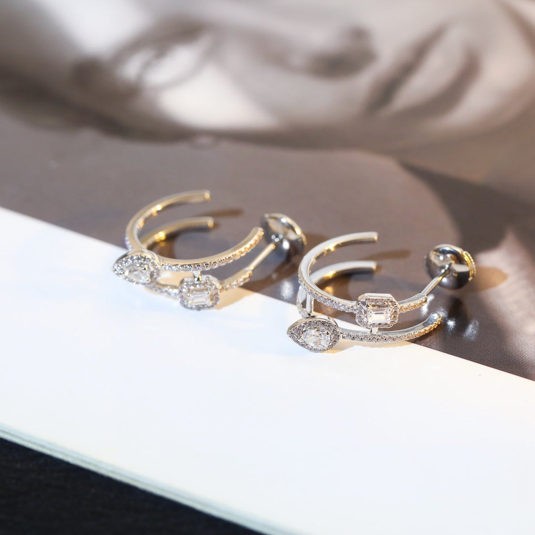 [LUXE] CREOLES MY TWIN 2 RANGS SILVER DIAMOND EARRINGS