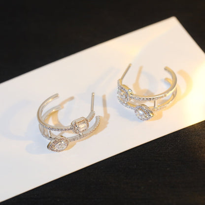 [LUXE] CREOLES MY TWIN 2 RANGS SILVER DIAMOND EARRINGS