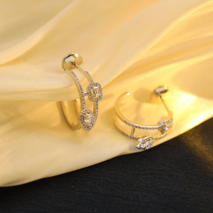 [LUXE] CREOLES MY TWIN 2 RANGS SILVER DIAMOND EARRINGS