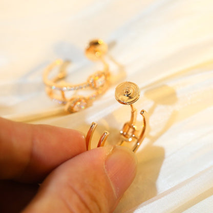 [LUXE] CREOLES MY TWIN 2 RANGS SILVER DIAMOND EARRINGS