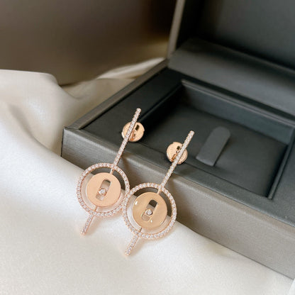 [LUXE] LUCKY MOVE ARROW PINK GOLD DIAMOND EARRINGS