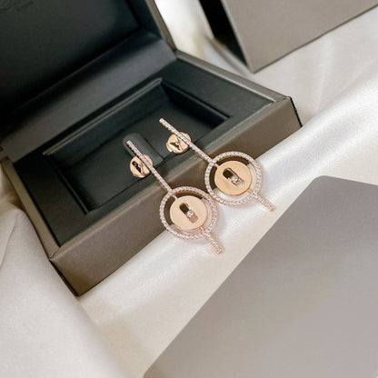 [LUXE] LUCKY MOVE ARROW PINK GOLD DIAMOND EARRINGS