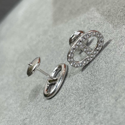 [LUXE] PENDIENTES DE BOTONERA CON NARIZ DE CERDO Y DIAMANTES HM