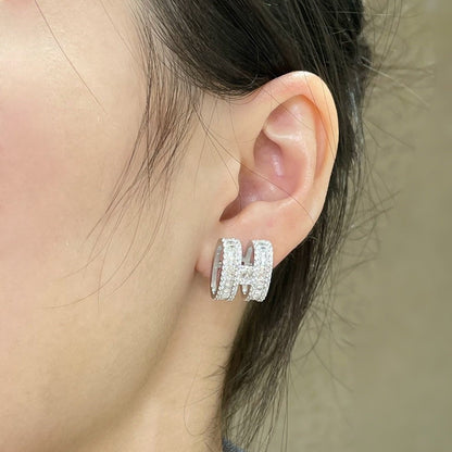 [LUXE]H PENDIENTES DE BOTONERA CON DIAMANTES DE PLATA