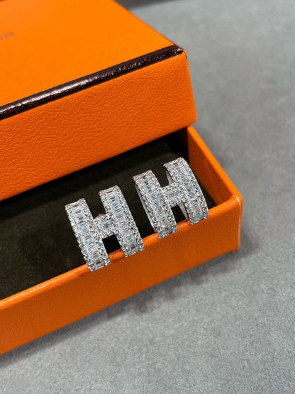 [LUXE]H PENDIENTES DE BOTONERA CON DIAMANTES DE PLATA
