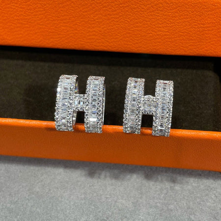 [LUXE]H PENDIENTES DE BOTONERA CON DIAMANTES DE PLATA