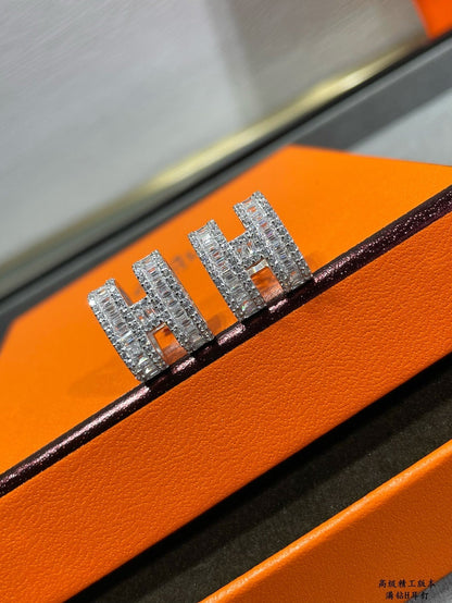 [LUXE]H PENDIENTES DE BOTONERA CON DIAMANTES DE PLATA