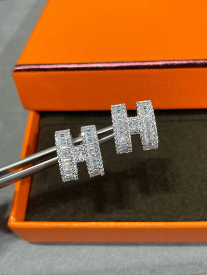 [LUXE]H PENDIENTES DE BOTONERA CON DIAMANTES DE PLATA