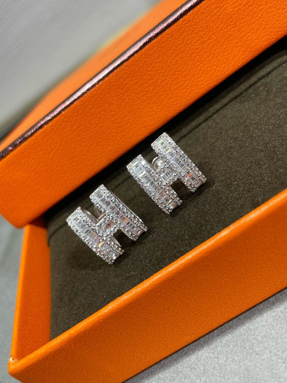 [LUXE]H PENDIENTES DE BOTONERA CON DIAMANTES DE PLATA