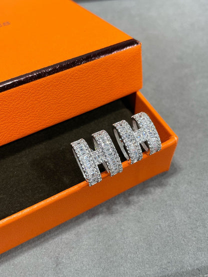 [LUXE]H PENDIENTES DE BOTONERA CON DIAMANTES DE PLATA