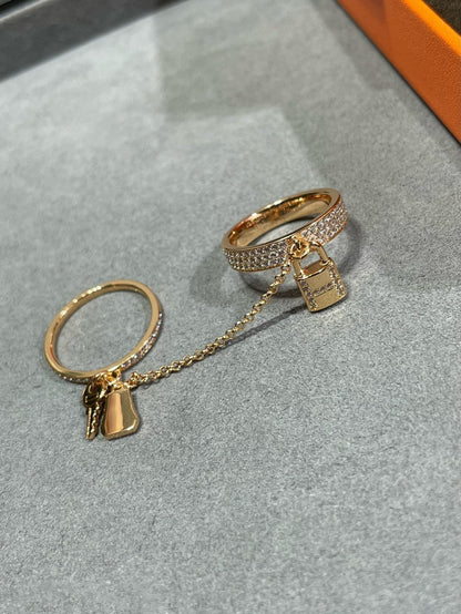 [LUXE]ANILLO DOBLE CLOCHETTE HM KELLY CON DIAMANTES