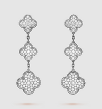 [LUXE] PENDIENTES DE PLATA CON 3 MOTIVOS DE TRÉBOL Y DIAMANTES